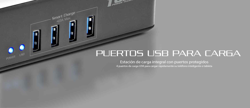 Forza Surge protector, 4 Tomas de Corriente, 4 USB Phone Holder