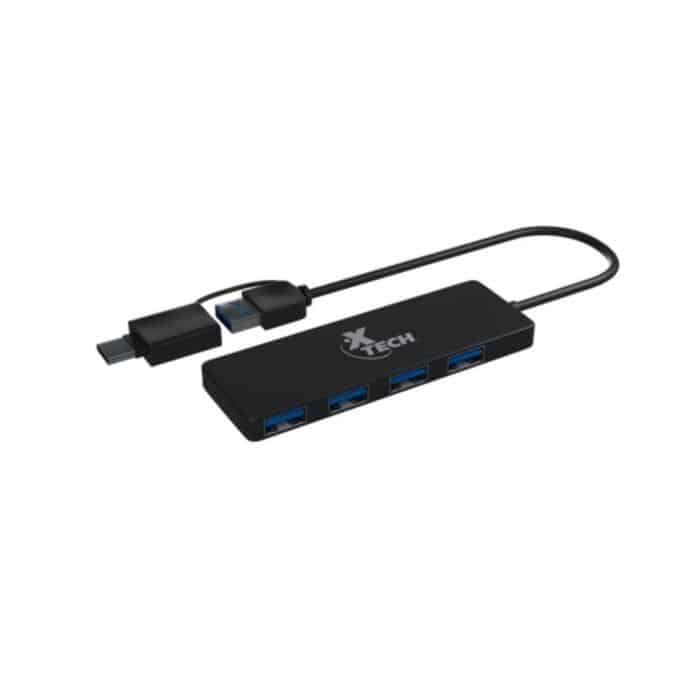 XTECH XTC-390 Hub USB-C, 4 Puertos, 3.0, Negro