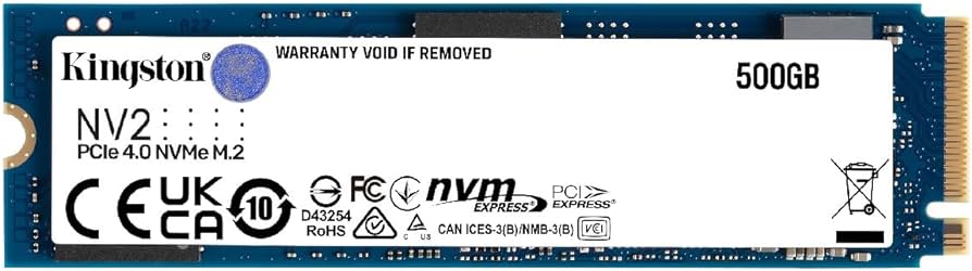 Kingston nv2 ssd interno, 500gb, M.2 2280, PCIe 4.0 x4 NVMe, 3,500/2,100 MB/s