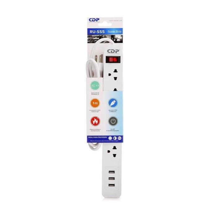 CDP RU-SS5 Supresor de Picos, 5 Salidas + 3 USB - Blanco