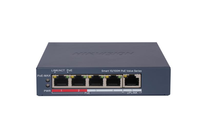 Hikvision switch poe, 4 poe 1 uplink, 300m 45w