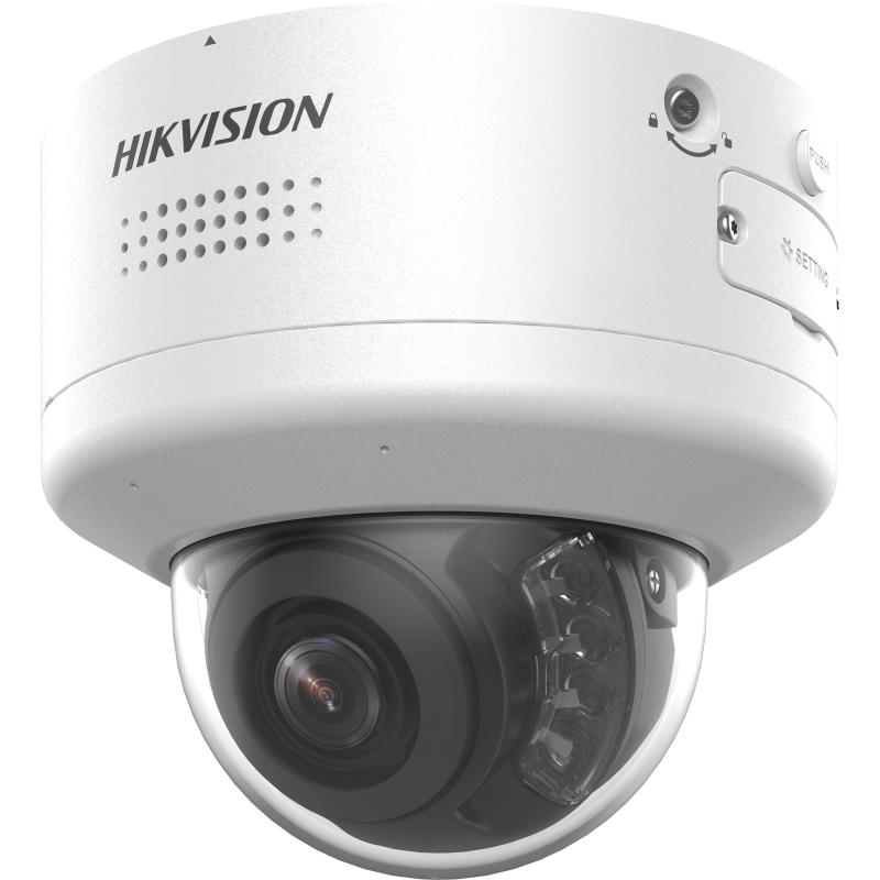 Hikvision cámara 4MP, IP, PTRZ, Domo, varifocal,  Luz estroboscópica, alarma, motorizada, micrófono dual integrado, IP66