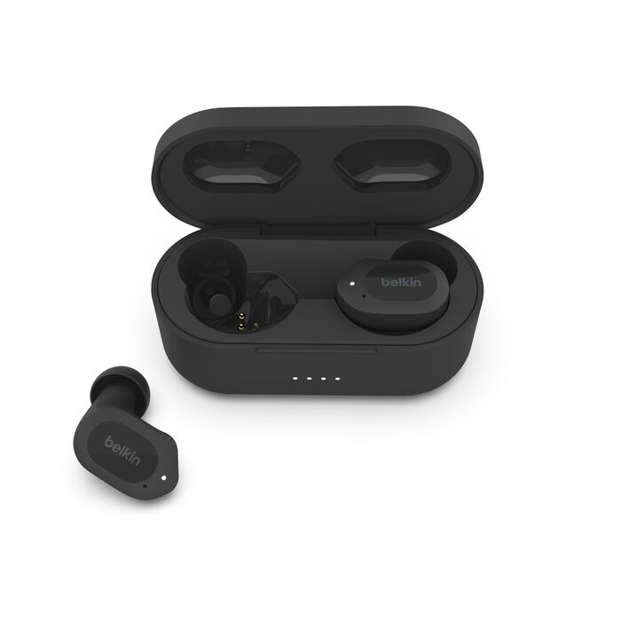 Belkin True Wireless Earbuds, BT, 8H Batería mas 30h, micrófono, color negro,