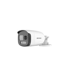 [DS-2CE12DF3T-PIRXOS] Hikvision ColorVu camara analoga bala 2mp 40m, plastico metal, microfono, sirena luz strobe