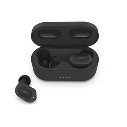 [AUC005btBK] Belkin True Wireless Earbuds, BT, 8H Batería mas 30h, micrófono, color negro,